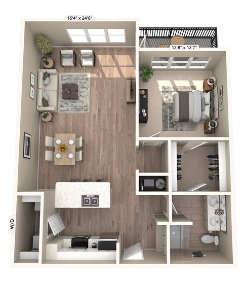 a 1 bedroom floor plan with a bathroom and a living room